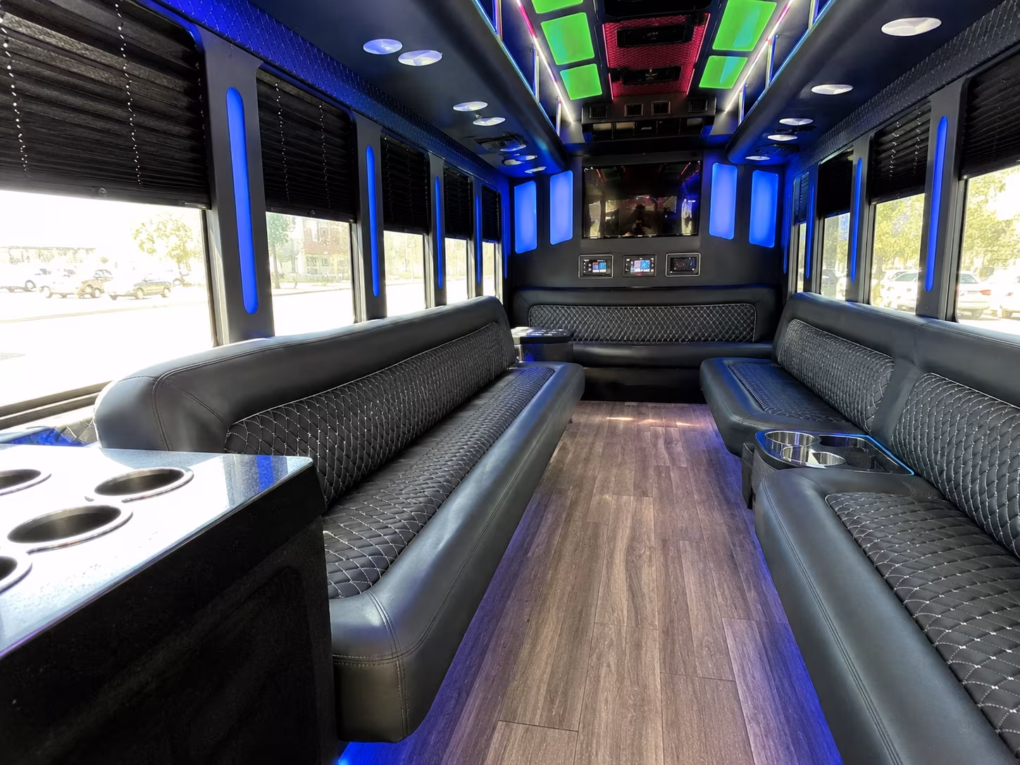 visalia 15 passenger party bus inside