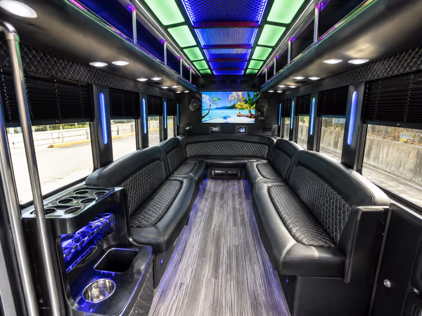 visalia 18 passenger party bus inside
