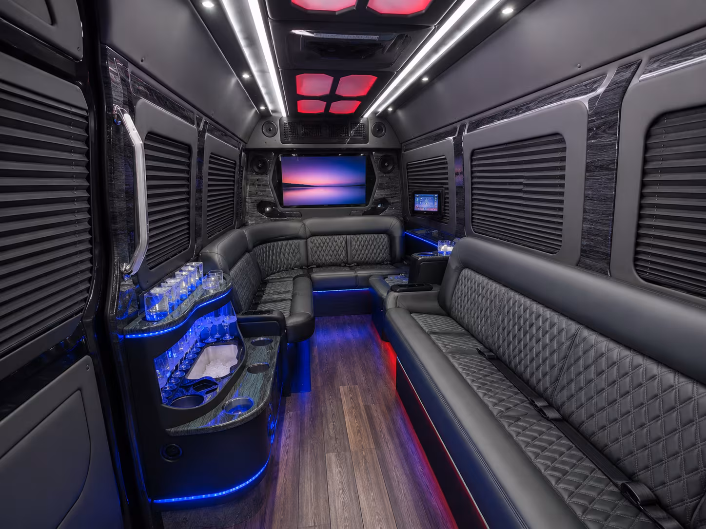 visalia 28 passenger party bus inside